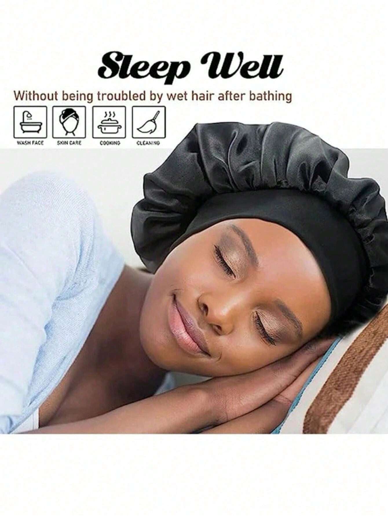 Silk Bonnet for Sleeping, Satin Hair Bonnets, Soft Elastic Band Silk Sleep Cap, Silk Hair Wrap for Curly Hair (Black Gold)